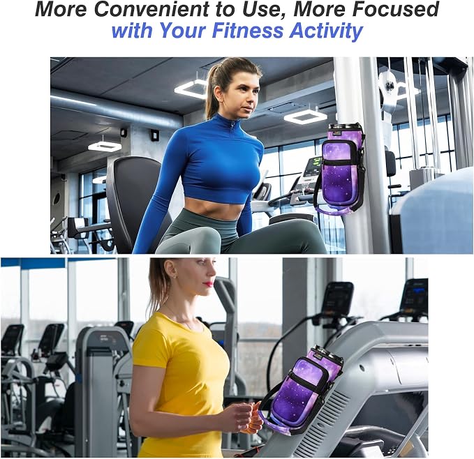 Nuovoware Magnetic Gym Bag, 25oz/32oz, Water Bottle Carrier, Starry Purple | Adjustable Shoulder Strap, 2 Pocket, Sports Sling Neoprene Sleeve, for Hiking Travelling Camping