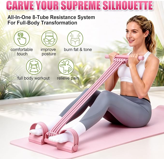 Multifunction Foot Pedal Resistance Bands with Handles, 3 in 1 Tension Rope Elastic Fitness Band for Home Workout, Yoga,Stretching, Full Body Exercise for Abs, Core, Waist, Arm, Leg