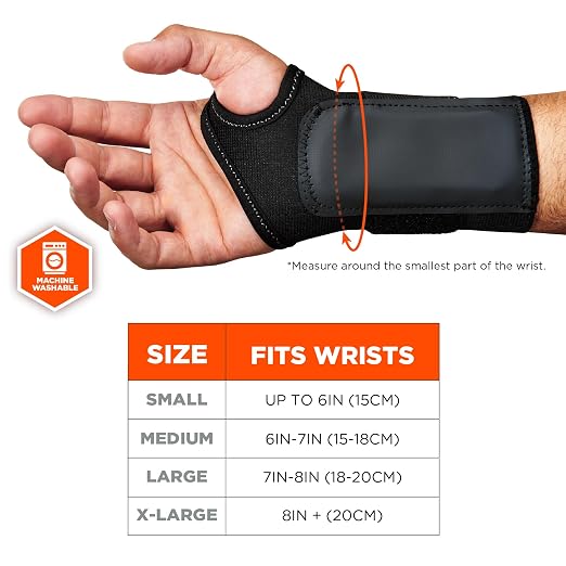 Ergodyne 70006 ProFlex 4000 Single Strap Wrist Support, Black - Large, Right Hand