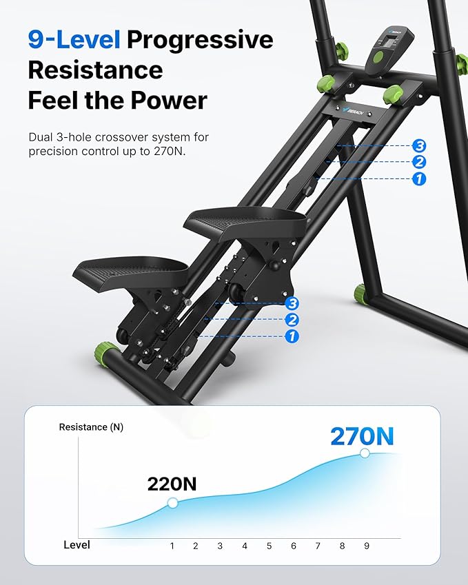 MERACH Stair Stepper with Adjustable Resistance, Foldable Stair Climber | Multi-Level Resistance, 3 Adjustable Angles, Stable Triangle Design, 300 lbs Capacity, Foldable Stair Climber, LCD Monitor