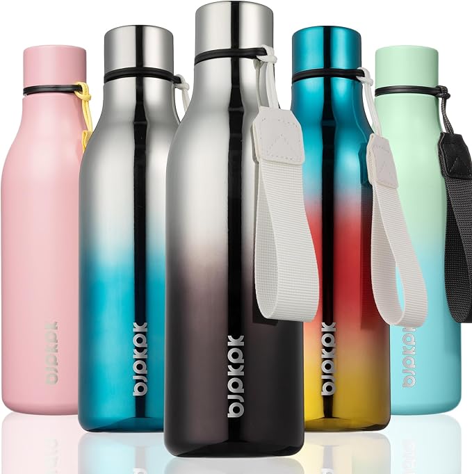BJPKPK 18oz Insulated Water Bottle, Stainless Steel Bottle with Carry Strap | Keep Cold & Hot Vacuum Insulation, Leak-Proof BPA-Free Design, Slim Bottle Fits Most Cup Holders for Gym, Office & Travel