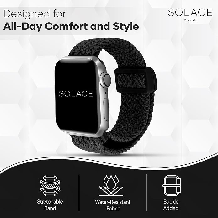 Solace Bands Imperium Adapt Wide Adjustable Nylon Braided Watch Band - Compatible with All Apple Watches - Solace Apple Watch Bands for Women & Men - Smart Watches Band Series 11-1, Ultra, SE