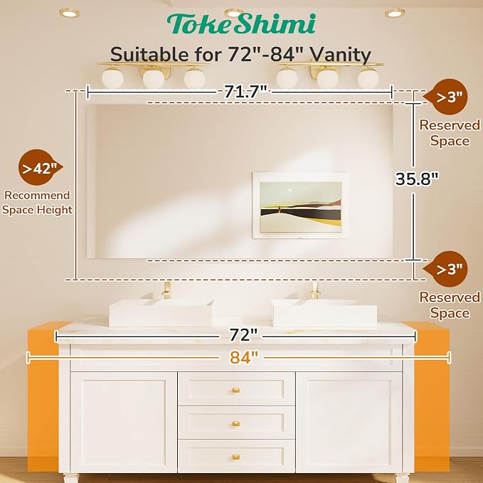 72x36 Frameless Bathroom Vanity Mirrors for Over Sink, Modern Rectangle Bathroom Mirrors for Wall with Polished Edge Shatterproof Decorative Mirror for Bedroom, Living Room, Entryway