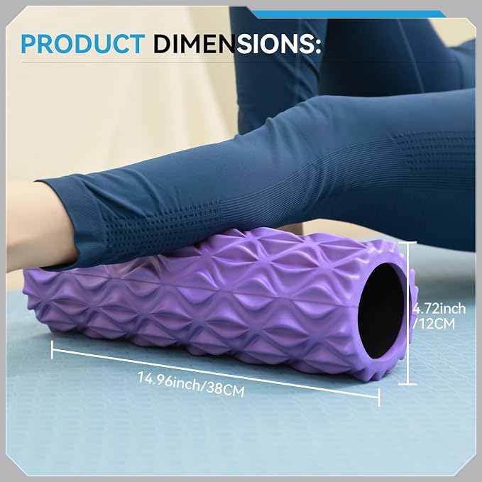 Foam Roller, 15 inch High Density Massage Roller for Exercise | Deep Tissue Massager for Muscle Massage, Myofascial Trigger Point Release, Exercise, Yoga, Pilates & Stretching, Purple
