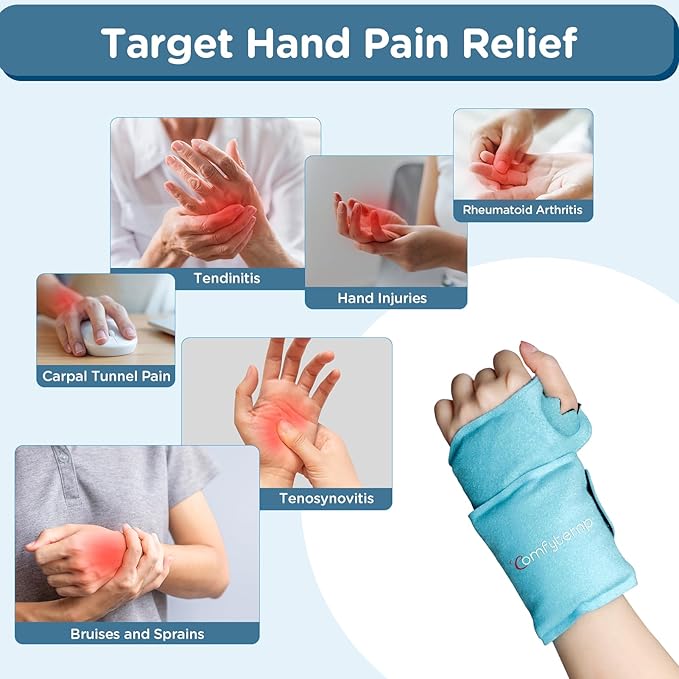 Comfytemp Wrist Ice Pack Wrap for Carpal Tunnel Relief, FSA Approved HSA | Hand Ice Pack, Wrist Brace for Pain Relief, Gel Ice Packs for Injuries Reusable, Hot Cold Compression Glove for Tendonitis