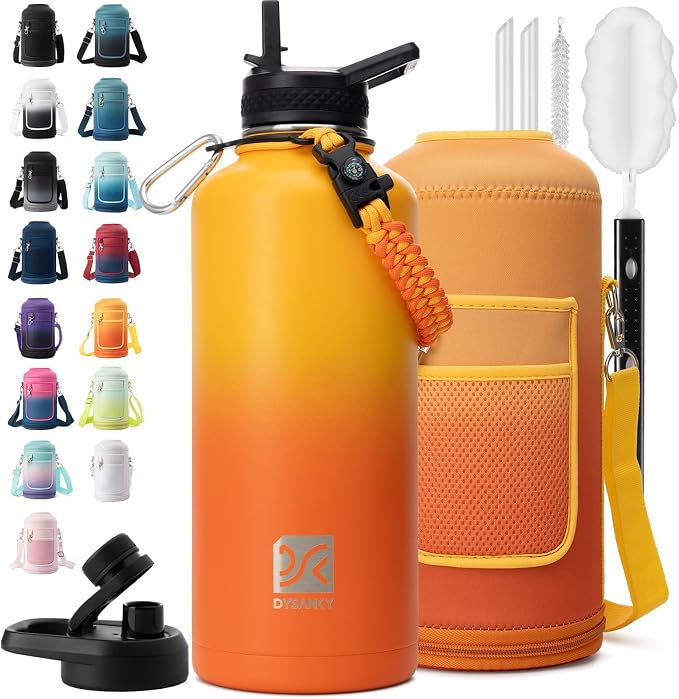 DYSANKY Insulated Water Bottle | Thickened Stainless Steel for Gym and Hiking with Straw, Carrier Bag, Handle Strap | BPA-Free 87 oz