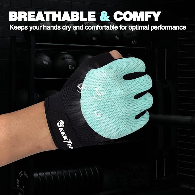 Seektop Breathable Workout Gloves Women & Men: Thick Padded Gym Gloves | Full Palm Protection, Excellent Grip for Gym Weight Lifting Fitness and Training, Exercise, Cycling