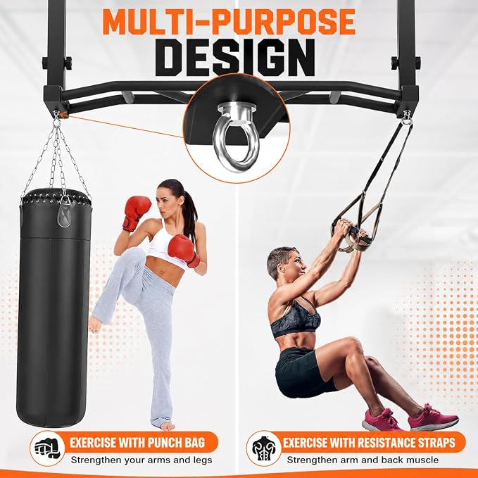 48" Joist Mounted Pull Up Bar, 600LBS Heavy Duty Multi Grip Ceiling Mount Chin Up Bar, Ceiling Beam for Home Gym/Garage/Basement with 5-Height Adjustable& Round Anchors, Easy to Install