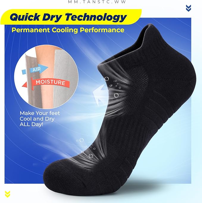 TANSTC Athletic Running Ankle Socks for Men Women, Cushioned Low Cut Sport Tab Socks, 6 Pack