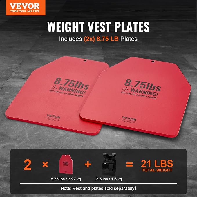 VEVOR Weight Vest Plates, 5.75/8.75/14.5/19.75 LB Pairs, Premium Steel Weighted plates, Additional Weight for Weight Vests, for Strength Training, Running, Fitness, Heavy Workouts