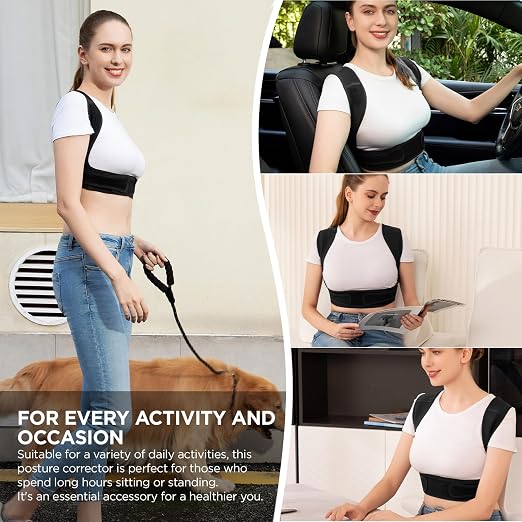Posture Corrector for Women and Men, Adjustable Upper Back Brace for Clavicle Support and Providing Pain Relief from Neck, Shoulder, and Upper Back (Black, Large/X-Large)