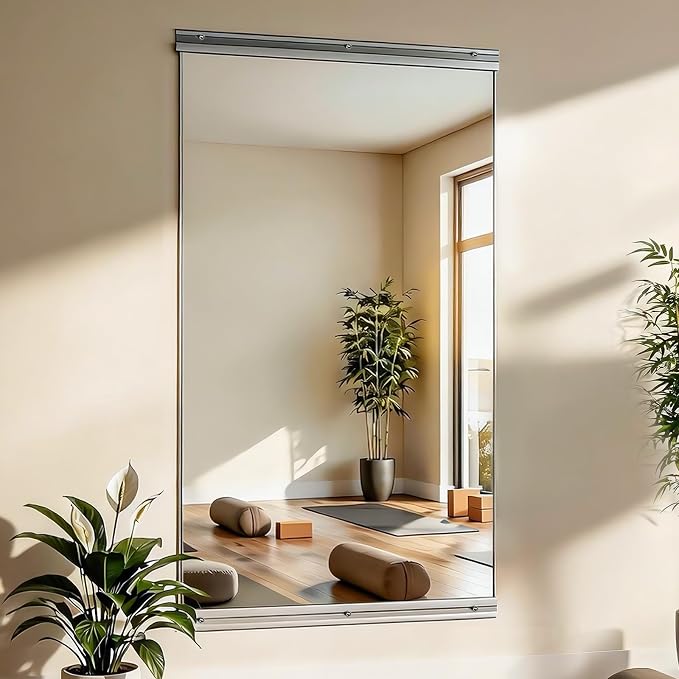 VooBang Home Gym Mirror 1 PCS 30"×55", Frameless Wall Mirror Full Length | Shatterproof Tempered Glass Large Body Mirror Hanging for Dancing Studio, Exercise, Fineness, Yoga