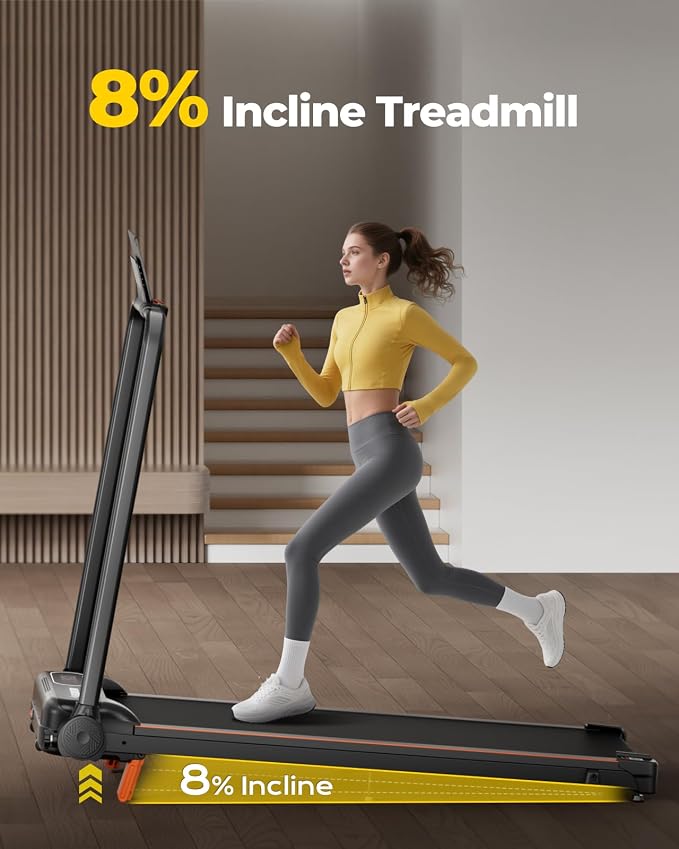 Abonow Walking Pad Treadmill with Handle Bar for Home Office | 3.0HP Compact Treadmills, 8% Manual Incline 2 in 1 Under Desk Walking Machine, LED Display, 265 LBS Capacity