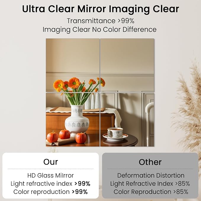 Full Length Wall Mirror Tiles, HD Glass Gym Mirror, Set of 12Pcs 12″×16″ Wall Mounted Mirrors for Home Gym, Dance Yoga Studio, Bedroom, Door