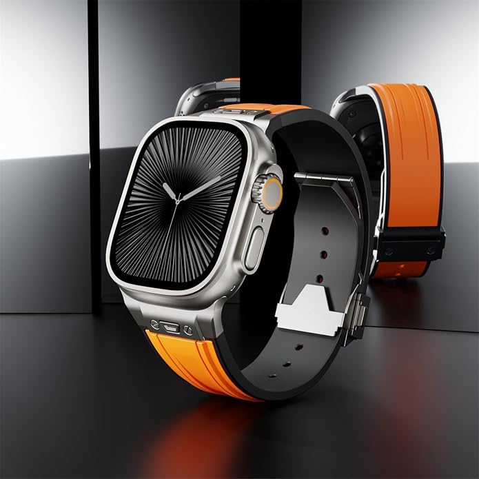 Luxury Watch Band for Apple Watch Ultra 2/Ultra 49-42mm | Metal Connector & Folding Clasp,316L Stainless Steel,Men Silicone Strap Compatible with iWatch Series 10 9 8 7 6 5 4 3 2 1 SE