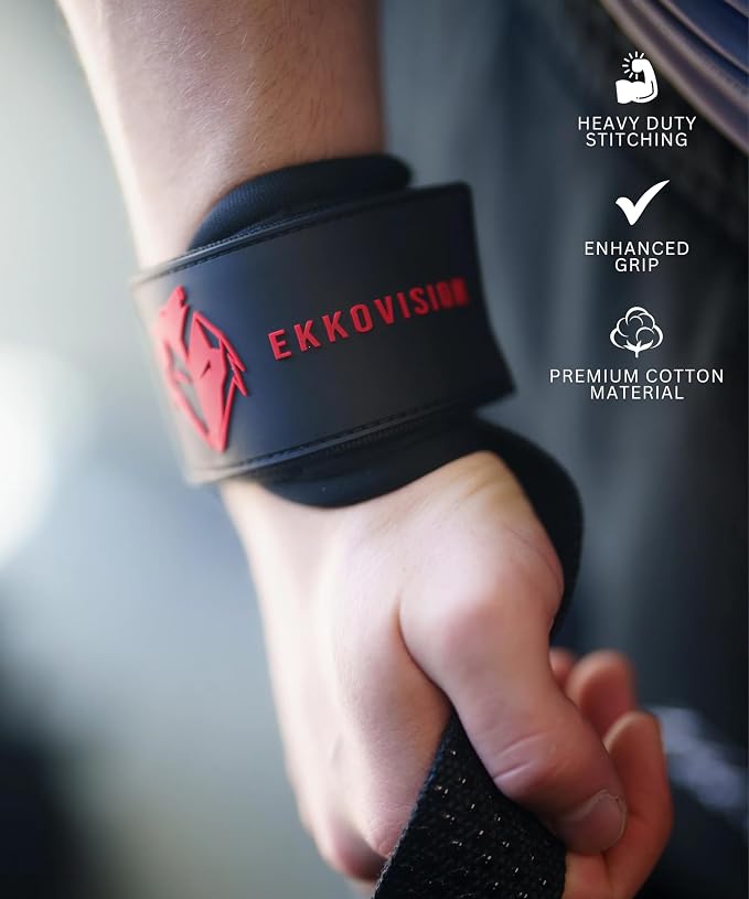 Ekkovision EKKO Weight Lifting Straps With Cuffed D Ring, Wrist Support for Men, Heavy Duty Thick Comfortable Lifting Straps, Secure Fit, Enhanced Grip, Straps for Weightlifting & Gym Training