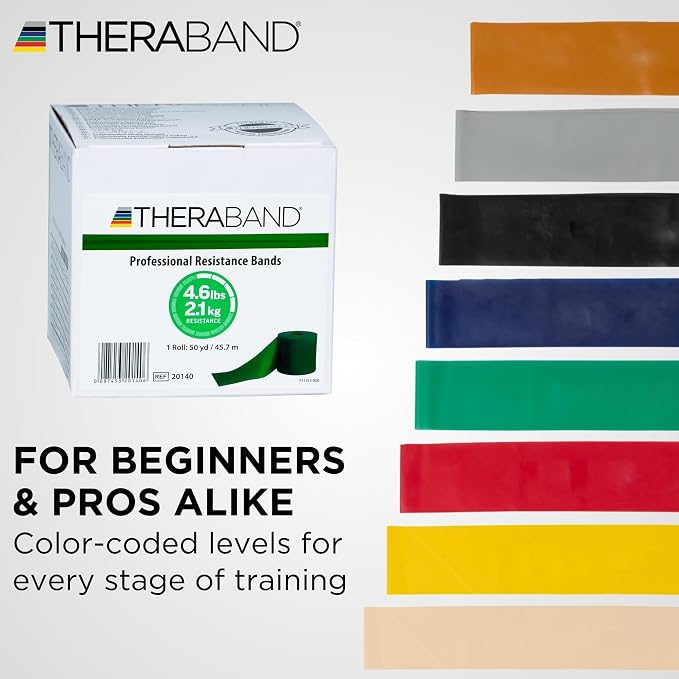 THERABAND Resistance Band, 50-Yard Roll, Latex Elastic Band for Exercise, Stretching, Physical Therapy, Yoga, Pilates, Home Workouts, Cut-to-Length, Color-Coded Levels