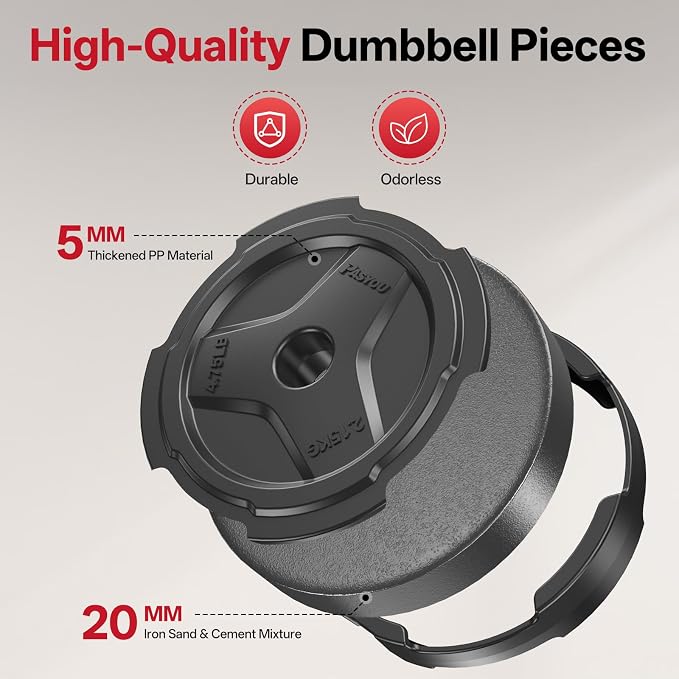 PASYOU Adjustable Dumbbell Set, 45lbs Free Weight Set with Connector, 5 in 1 Weight Set Used as Kettlebells, Barbell, Push up Stand, Fitness Exercises for Home Gym Suitable Men/Women