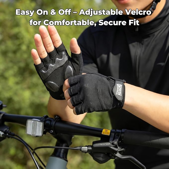 Aegend Half-Finger Cycling Gloves, Anti-Slip Shock-Absorbing Padded Palm, Breathable Mesh for Biking, Fitness and Outdoor Activities (Black)
