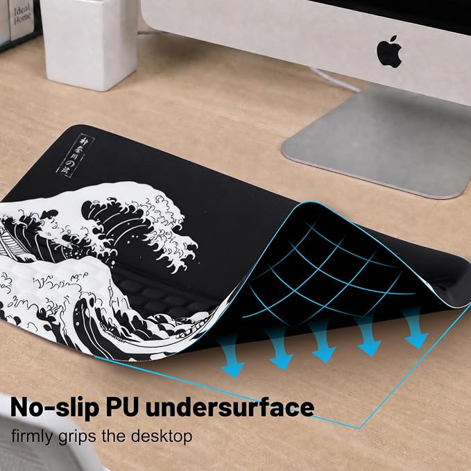Keyboard Stand with Wrist Rest，Ergonomic Keyboard Riser Holder Lifter Tray | Kanagawa Waves，Computer Wrist Support Pad，Ergonomic Keyboard stand for desk，Soft Memory Foam Desk Cushion，Non-Slip