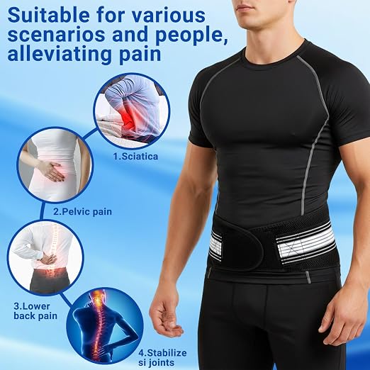 Lightweight Back Brace for Women Men, Pain Relieving Wide Lumbar Support | Adjustable Dual Compression Support Belt Alleviates Lower Back, Hip, Sciatica Pain – Ideal for Work, Exercise & Daily Wear