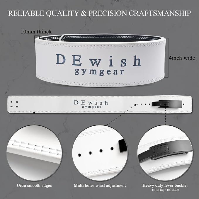 Weight Lifting Belt, 10mm Thick, 4-Inch Wide Heavy Duty Leather Lever Gym Belt, Ideal for Weightlifting, Squats, Deadlifts, Powerlifting, Cross Training and Weight Training