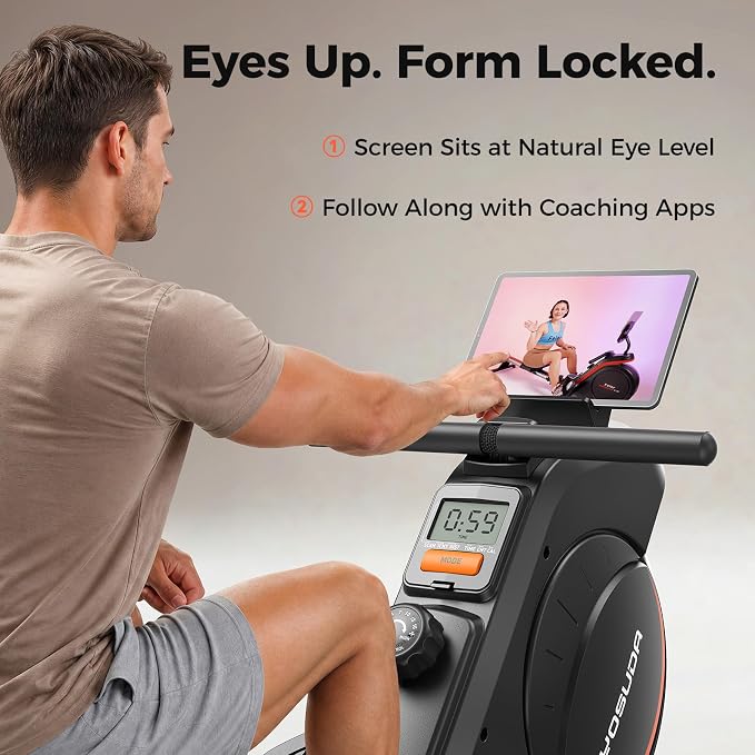 YOSUDA Rowing Machine for Home, Magnetic Rower Machine for Beginners to Athletes, Use with Resistance Adjustment Function, Bluetooth, App Supported, LCD Monitor, and Comfortable Seat Cushion