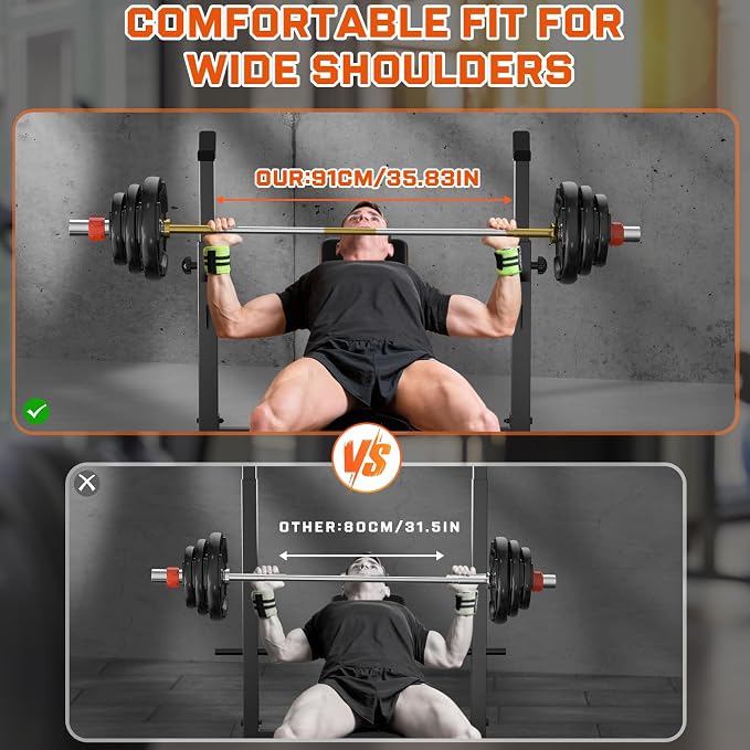 Fostoy Adjustable Weight Bench with Squat Rack & Incline Design | 770LB Heavy Duty, Flat & Incline Positions, Removable Foot Catch, Olympic Bench Press Station, Home Gym Strength Training