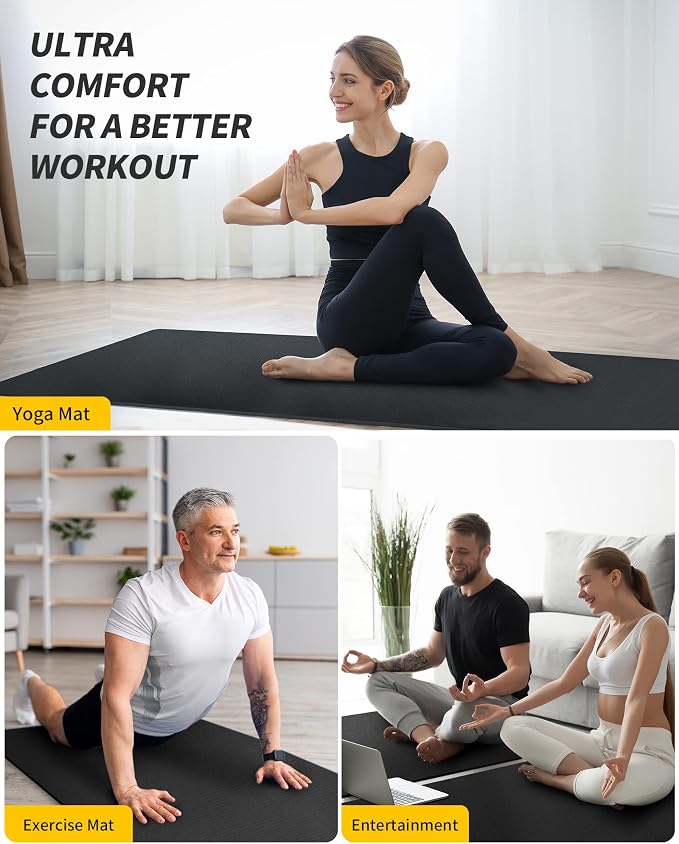 CAMBIVO Extra Long Wide Yoga Mat, Thick PVC Workout Mat | For tall and plus-size, cushioned PVC with non-slip bottom, for home gym pilates barefoot and bodyweight training