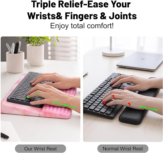 Keyboard Stand with Wrist Rest，Ergonomic Keyboard Riser Holder Lifter Tray | Marble - Pink Gold，Computer Wrist Support Pad，Ergonomic Keyboard stand for desk，Soft Memory Foam Desk Cushion，Non-Slip