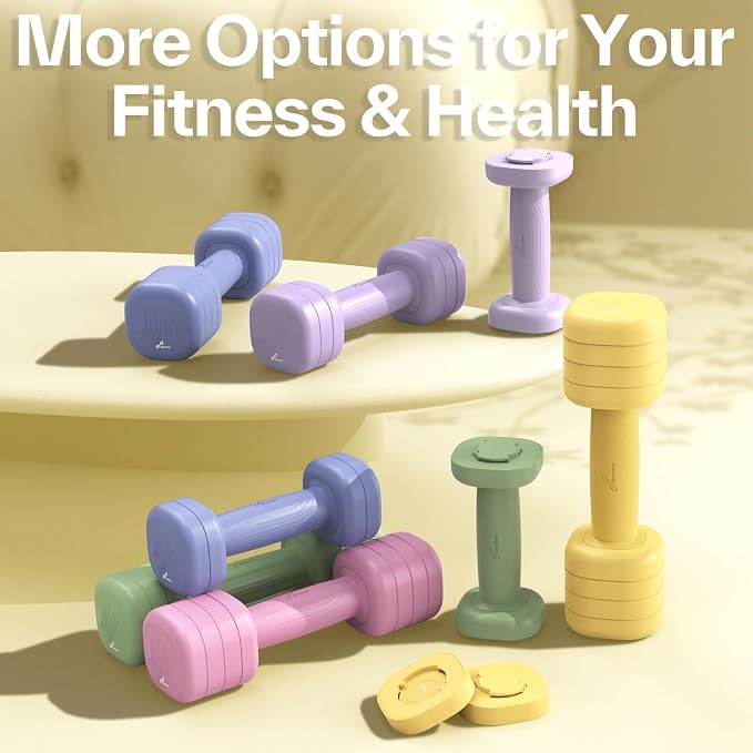 Adjustable Dumbbell Set of 2: Sportneer 4 in 1 Free Weights Dumbbells Set for Women, Hand Weights for Women at Home, Available in 5 lb × 2 and 10 lb × 2 Sets with Soft Rubber Handle for Home Gym Exercise Training