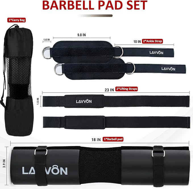 Barbell Pad Set - Hip Thrusts Pads for Squat&Lunges/Bench Press Bar Padding | Standard Olympic Weight Bar Foam Pad,Gym Accessories for Women with Bar Bad -With Ankle Straps,Wrist Straps for Weightlifting