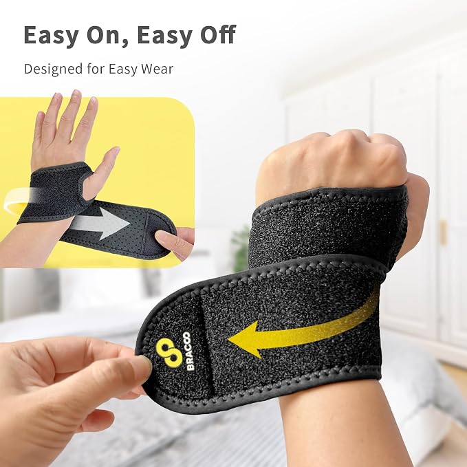 Bracoo Carpal Tunnel Wrist Brace with Compression Wrap | Adjustable Wrist Support Strap for Tendonitis, Arthritis, Pain Relief, Wrist Wrap for Left or Right Hand, WS10