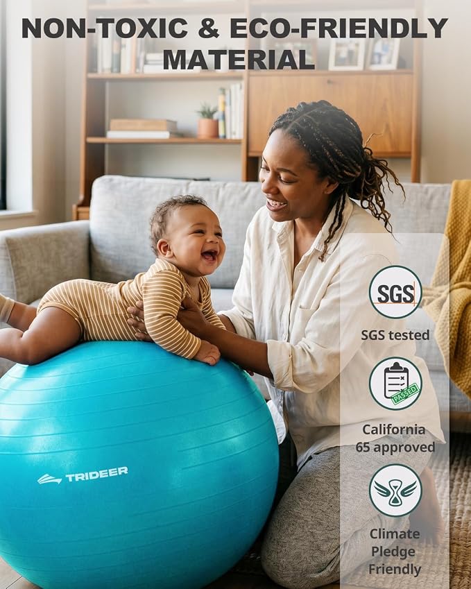 Trideer Yoga Ball for Exercise, Pilates, Core & Balance Training, Stability Ball for Pregnancy & Birthing Prep, Physical Therapy, Daily Stretching, Office Chair for Active Sitting, Quick Pump Included