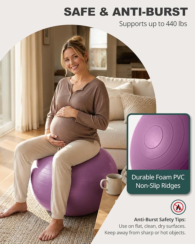 Trideer Yoga Ball for Exercise, Pilates, Core & Balance Training, Stability Ball for Pregnancy & Birthing Prep, Physical Therapy, Daily Stretching, Office Chair for Active Sitting, Quick Pump Included
