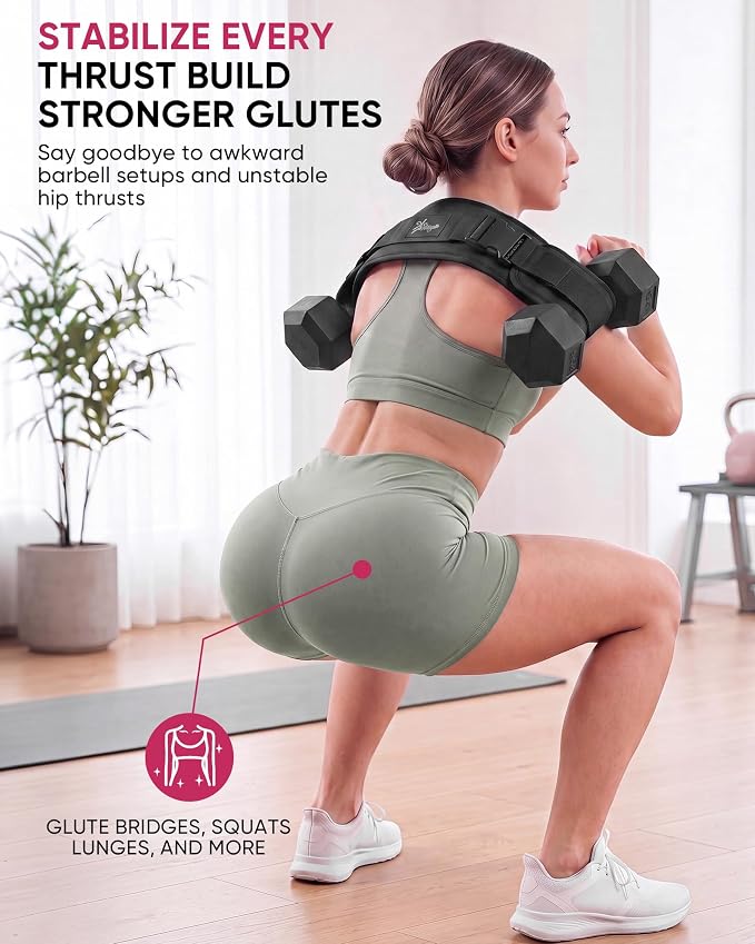Hip Thrust Belt, Leather Dumbbell Booty Workout Belt | Adjustable non-slip booty belt for hip thrusts, fits dumbbells kettlebells plates, home gym exercise equipment