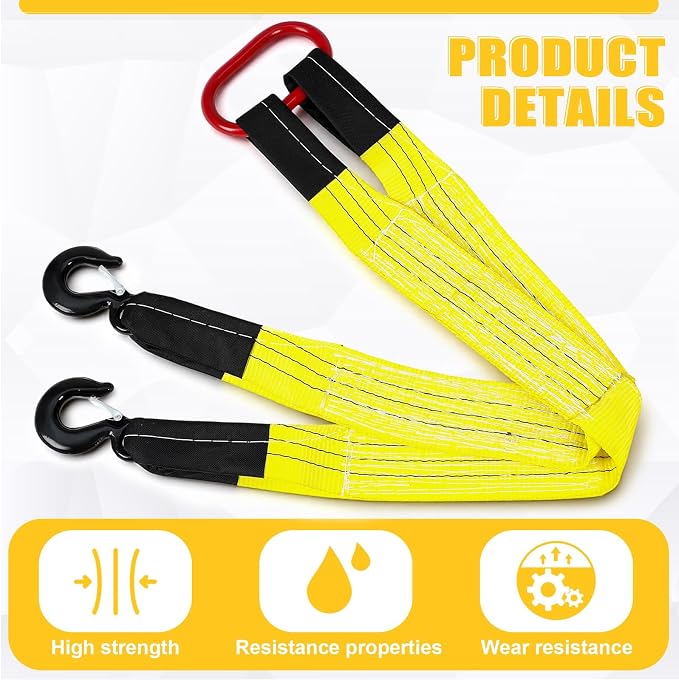 2 Pack Lifting Slings Straps with Hooks Web Slings Capacity Polyester Bridle Sling Heavy Duty Two Leg Lifting Straps for Engines Cranes Hoists Truck (3.3ft,Yellow)