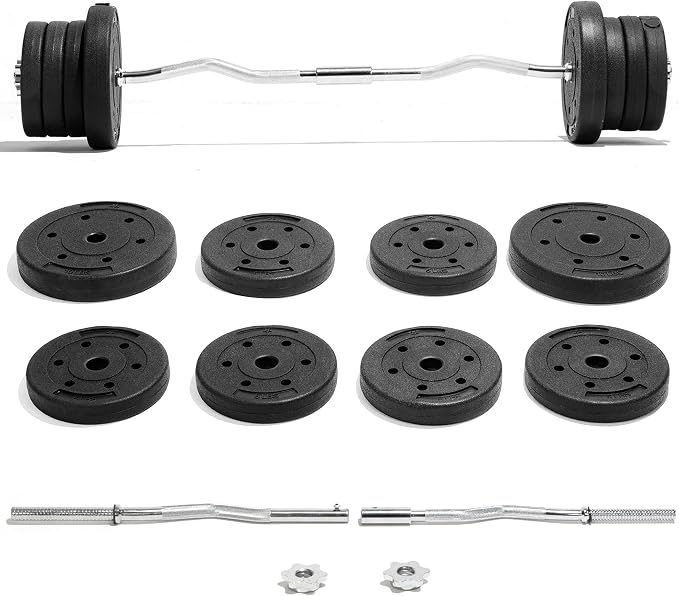 Yes4All Standard Straight Barbell 60" & EZ Curl Bar 47", Capacity 200 to 480 LB, Weight Bar 1" to 2" Diameter - Star Lock Collars, Rubber Ring, Barbell Spins Included for Deadlifts & Squats