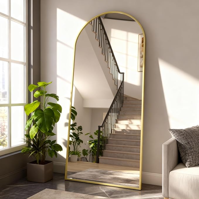 Arched Full Length Mirror 71"x32" Gold | Aluminum Frame Shatterproof Glass, Freestanding Leaning Wall Mounted Mirror for Bedroom Living Room Entryway, Modern