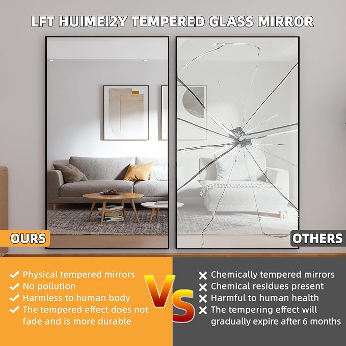 LFT HUIMEI2Y 76.4"x37" Full Length Mirror, Black Floor Mirror | Tempered Oversized Mirror Full Body with Aluminum Alloy Frame; Standing, Leaning, or Wall Mount for Bedroom, Living Room