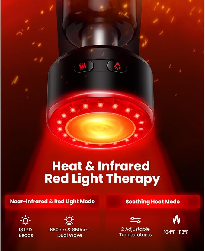 BOB AND BRAD D5 Ultra Heated Massage Gun with Red Light & Infrared Therapy, Deep Tissue Percussion Massage Gun with 13mm Amplitude, FSA-HSA Eligible, Ergonomic D-Handle for Muscle Recovery