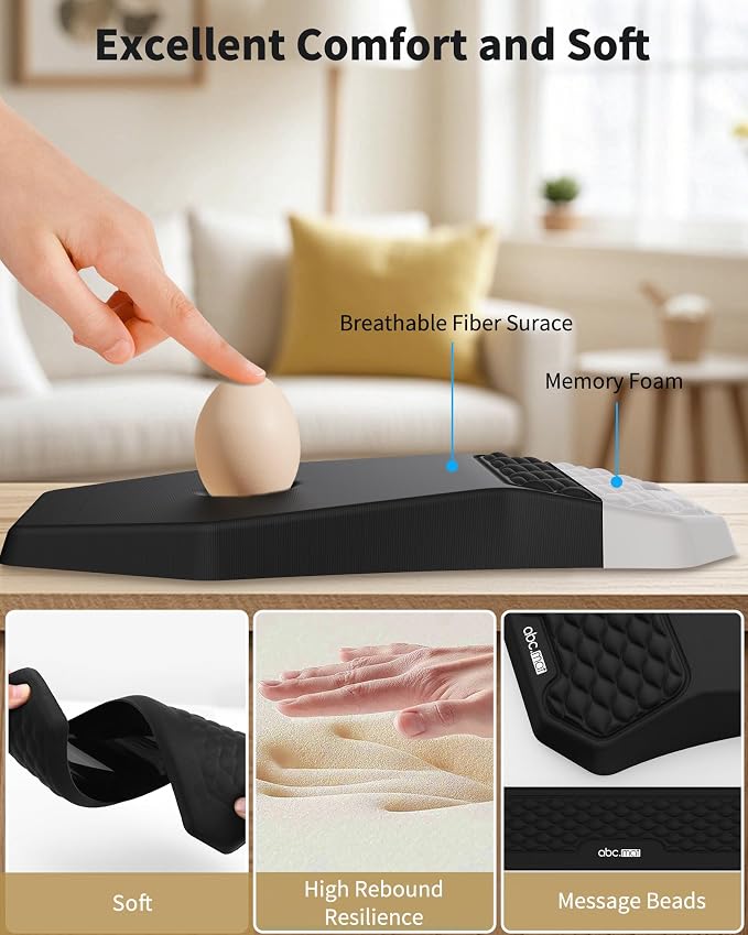 Ergonomic Mouse Pad Wrist Rest and Keyboard Wrist Rest Support Set | Massage Design Mousepad for Carpal Tunnel Pain Relief, Memory Foam, Non-Slip PU Base for Computer Desk, Black
