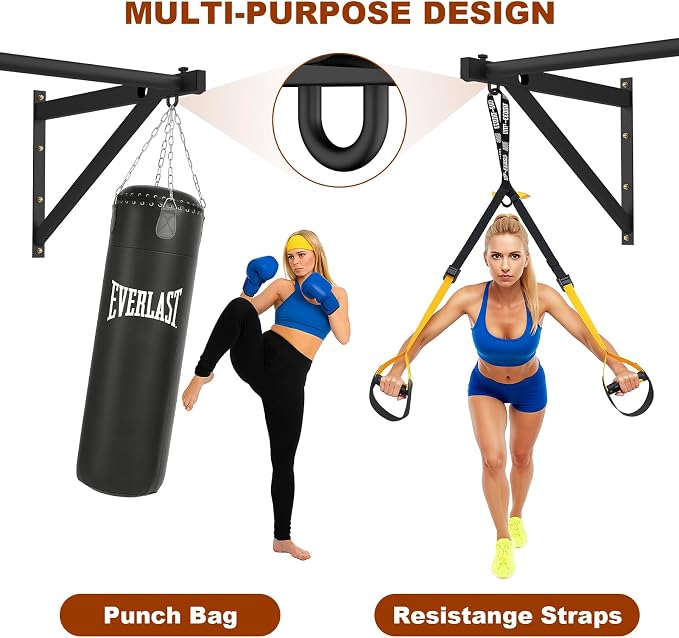 Wall Mounted Pull Up Bar, Adjustable Depth Pull-up Bar with 500LBS Weight Capacity, Maintain Upper Body Strength & Core Stability, Home or Garage Gym Chin Up Workout Training Station