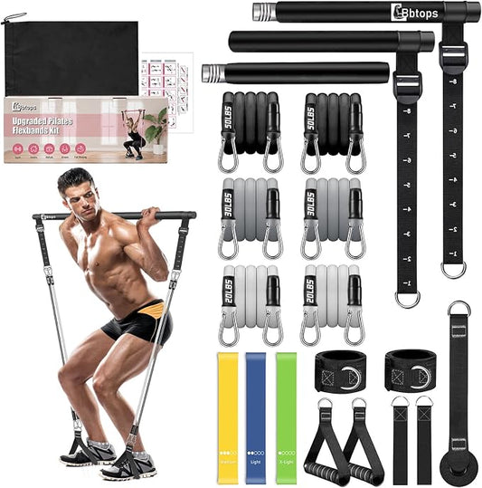 Bbtops Pilates Bar Kit with Resistance Bands,Pilates Bar with Stackable Bands Workout Equipment for Legs,Hip,Waist and Arm,Exercise Fitness Equipment for Women & Men Home Gym Yoga Pilates