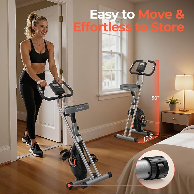 YOSUDA Folding Exercise Bike - 5 IN 1 Foldable Stationary Bike for Home Gym Workout, Upgraded Indoor Cycling Bikes with 6.6 LBS Flywheel, 380 LBS Capacity and 16-Level Magnetic Resistance, Back Support Cushion