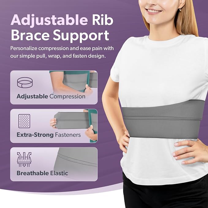 BraceAbility Broken Rib Brace for Women and Men - Rib Protector Compression Wrap, Chest Support Belt for Bruised, Fractured, Dislocated Ribs, Costochondritis Relief, Sternum Brace (Female - Gray)