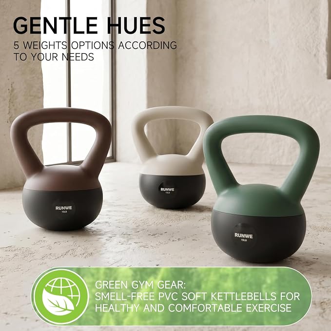 RUNWE Soft Kettlebell 5lb 10lb 15lb 20lb 25lb 30lb, Sand Filled Quiet Floor-Friendly Kettlebell, Anti-Slip Home Gym Fitness Equipment for Apartment Postpartum Recovery, Safety for Women Men & Beginner