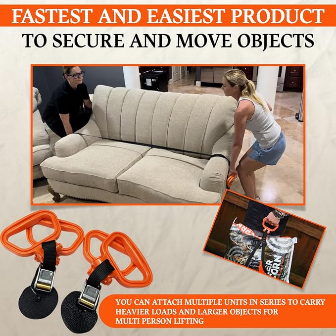 MULTUS Handle and Haul Moving Strap 2-Pack, 2 Handles Each | 2 straps, 4 handles total for backup or 2-person jobs; 250 lb capacity; furniture, mattresses, boxes