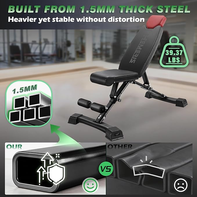 Adjustable Weight Bench 32 In Backrest | Foldable Workout Bench for home gym 660 LBS Incline/Decline Bench Press Exercise Equipment 85°to -30°FID