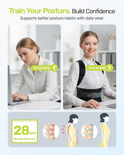Rakiie Posture Corrector for Women Men, 4 Full Back Support Brace Bars, Adjustable Shoulder Straightener with Cushioned Pads for Hunchback, Round Shoulders, Back Pain Relief, Purple S